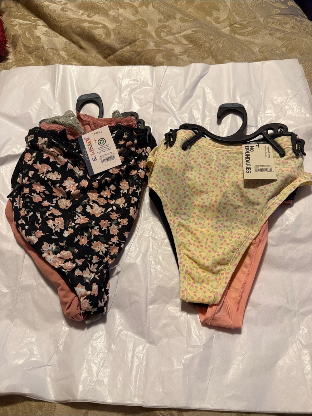 No Boundaries and Joyspun women’s thong panties; size: XXXL(22). You get 6 pair.